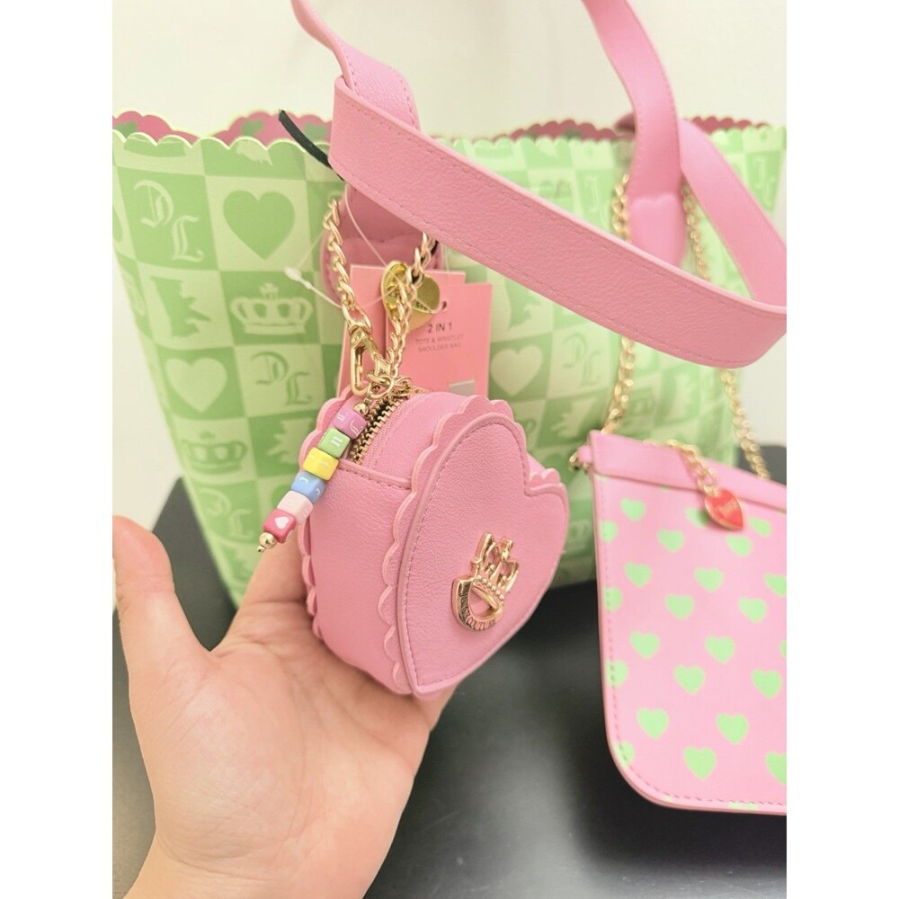 Juicy Couture Sweet Break Time 2-in-1 Tote Retro Green and Pink - Picture 5 of 11